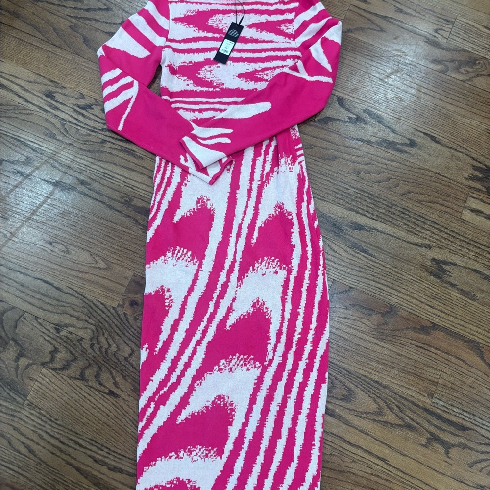 Fashion Nova Pink and Cream Sweater Midi Dress